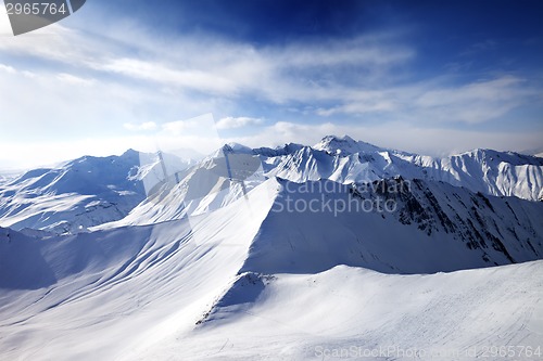 Image of Off-piste slope and sunlight sky