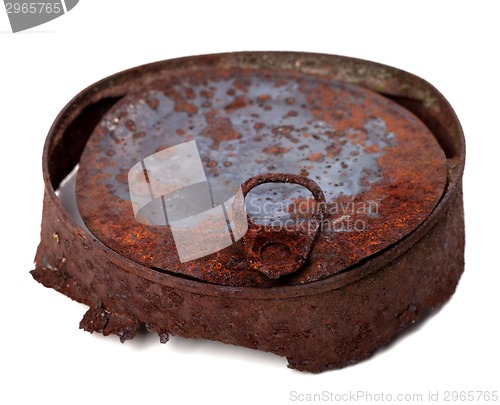 Image of Old rusty tin can isolated on white background