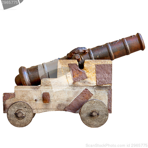 Image of Medieval cannon isolated on white background. Ancient European a