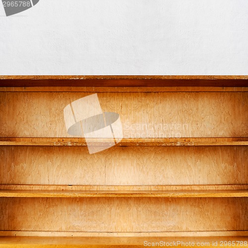 Image of empty old retro wooden book shelf