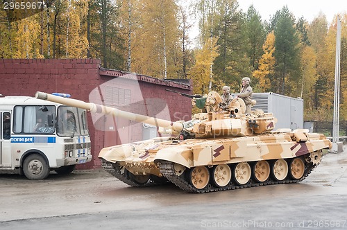 Image of Tank T-90S in motion. Russia