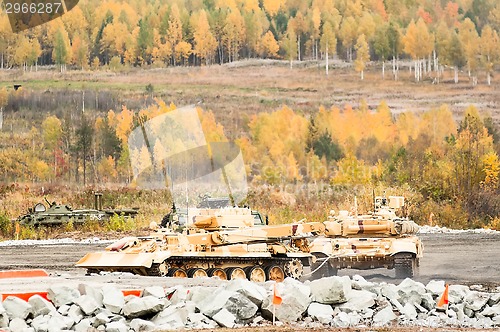 Image of Armoured recovery vehicle BREM-1M in action