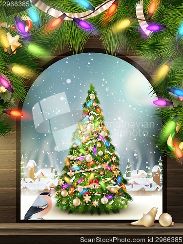 Image of Christmas Theme - Window with a kind. EPS 10