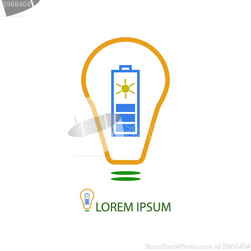 Image of Bulb with solar battery as eco energy sign