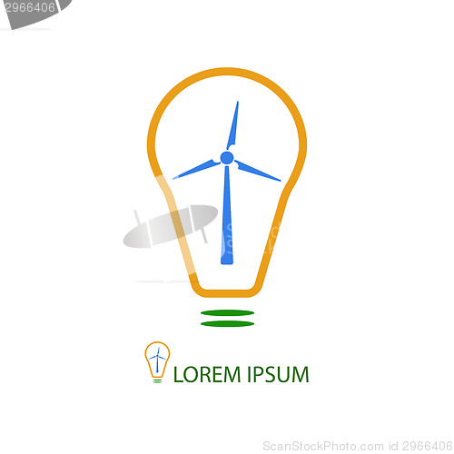 Image of Bulb with wind turbine as eco energy sign