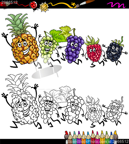 Image of running fruits cartoon coloring page