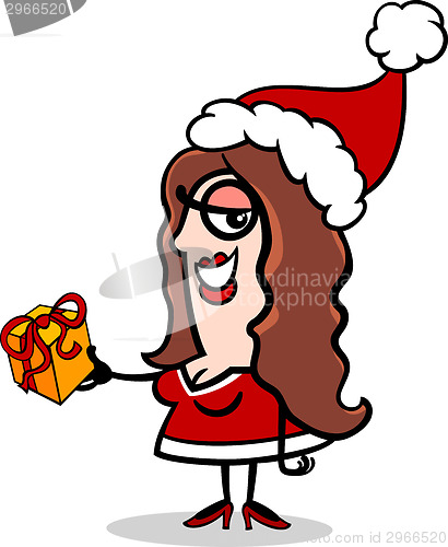 Image of girl santa with present cartoon