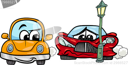 Image of sports car crashed cartoon illustration