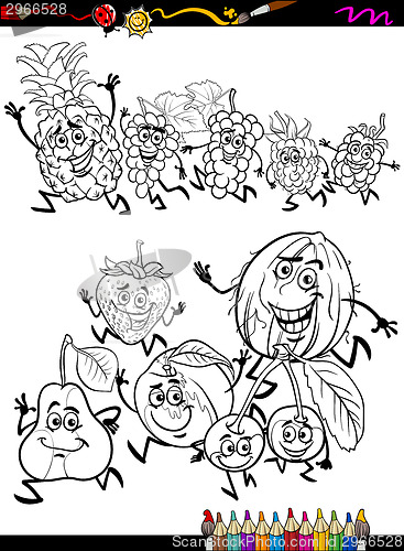 Image of running fruits set cartoon coloring page