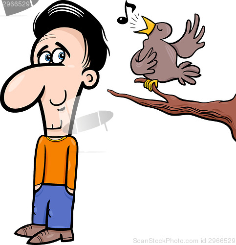 Image of man and bird cartoon illustration