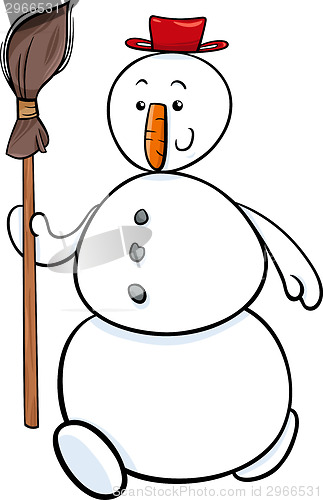 Image of snowman with besom cartoon illustration