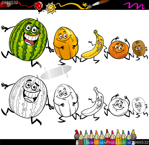 Image of running fruits cartoon coloring page