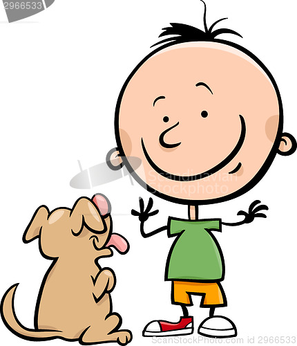 Image of cute boy with dog cartoon illustration