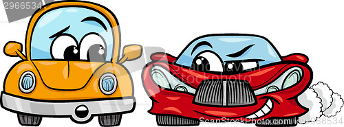 Image of old automobile and sports car cartoon