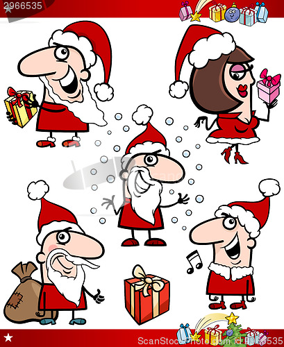 Image of Santa and Christmas Themes Cartoon Set