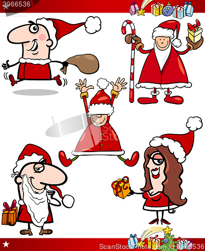 Image of Santa and Christmas Themes Cartoon Set