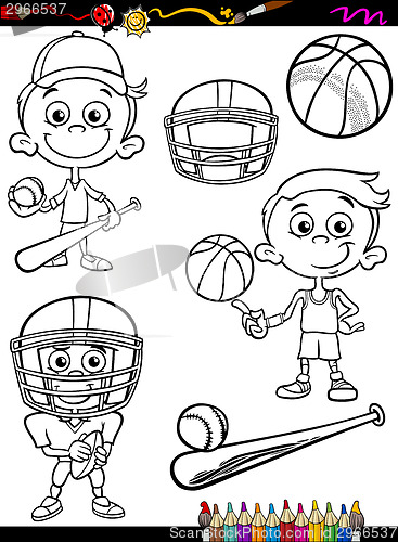 Image of sport boy set cartoon coloring page