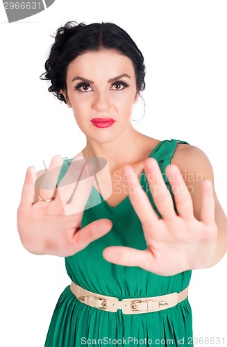Image of Beautiful girl with stop gesture