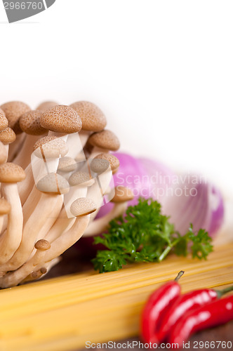 Image of Italian pasta and mushroom sauce ingredients