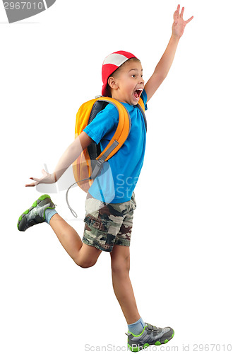 Image of shouting jumping boy isolated over white