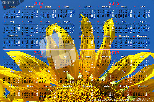 Image of calendar for 2015 year with big sunflower