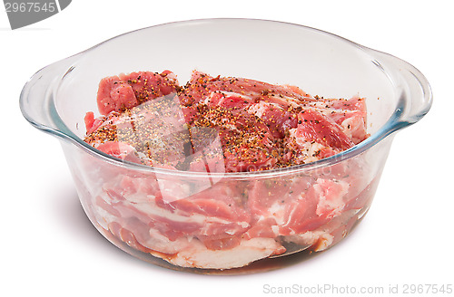 Image of Raw Pork With Spices In A Glass Bowl