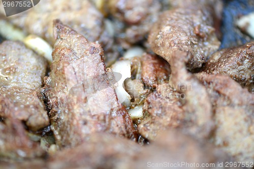 Image of fresh ripe roasted beef meat with onion
