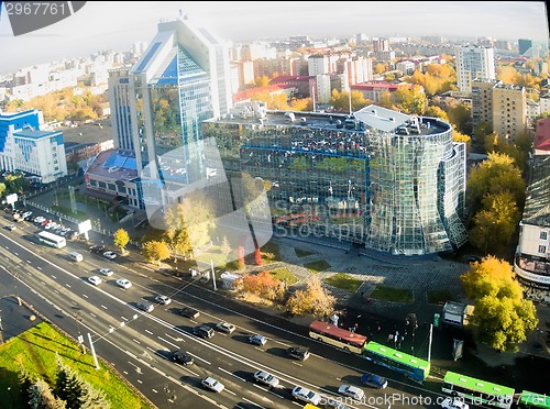 Image of Gazprom building and Respubliki street. Tyumen