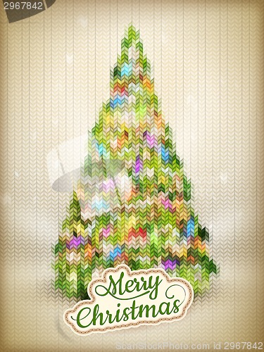 Image of Christmas label on a knitted background. EPS 10