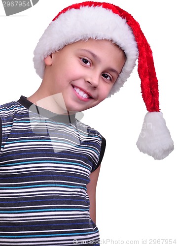 Image of child with Santa Claus red hat