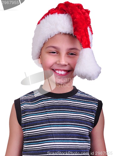Image of child with Santa Claus red hat