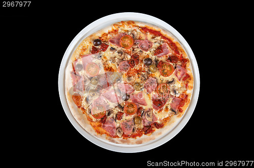 Image of pizza with ham and mushrooms