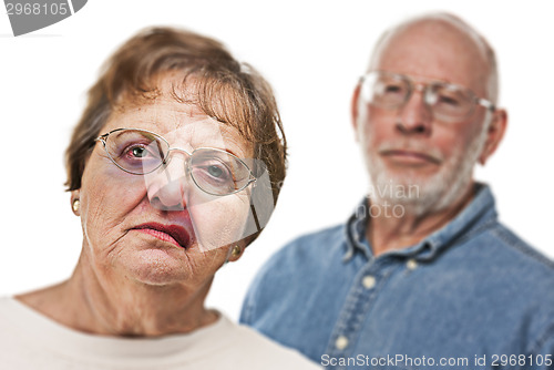 Image of Battered and Scared Woman with Ominous Man Behind