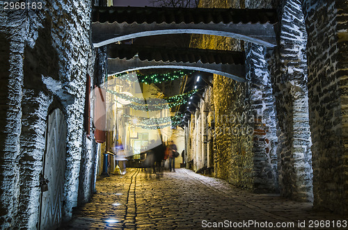 Image of Decorated for Christmas Street in Tallinn