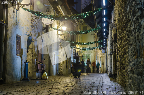 Image of Decorated for Christmas Street in Tallinn