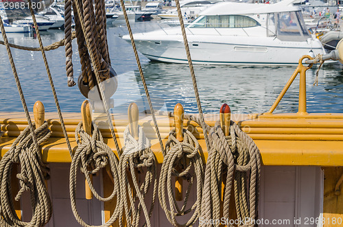 Image of Blocks and tackles of a sailing vessel