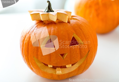 Image of close up of pumpkins on table