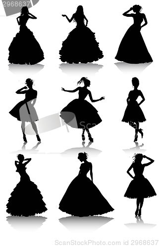 Image of Set of various beautiful model girls in dress