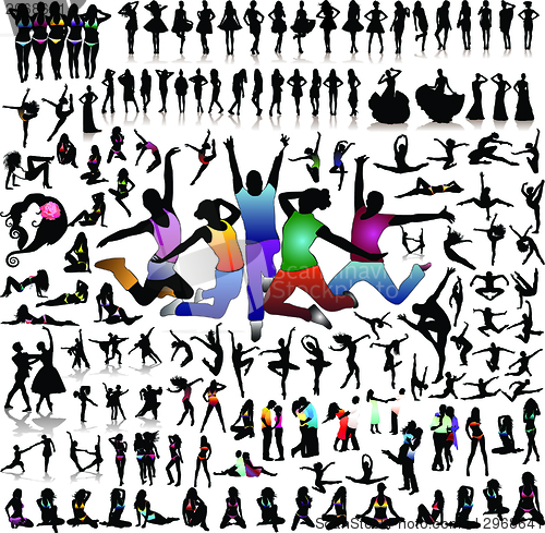 Image of Vector set of 100 very detailed people silhouettes