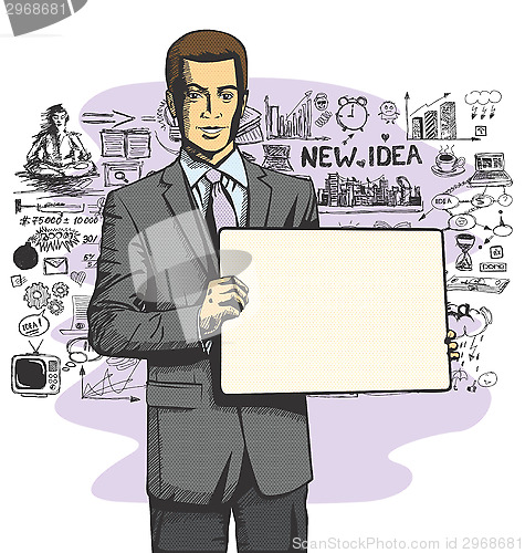Image of Vector Business Man with Empty Write Board