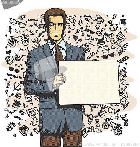 Image of Vector Business Man with Empty Write Board