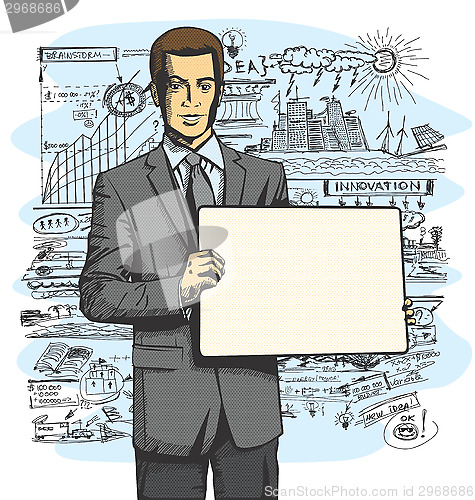 Image of Vector Business Man with Empty Write Board