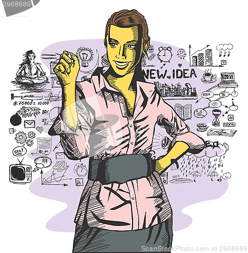 Image of Vector Business Woman Writing Something