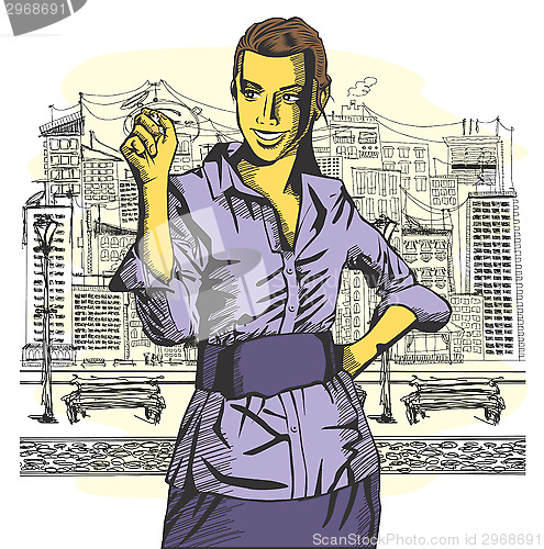 Image of Vector Business Woman Writing Something