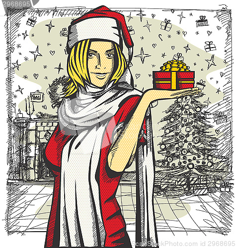 Image of Vector Woman Waiting For Christmas