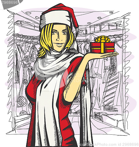 Image of Vector Woman Waiting For Christmas