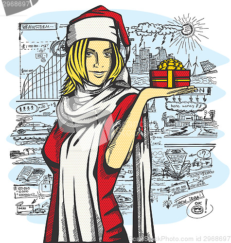 Image of Vector Woman Waiting For Christmas