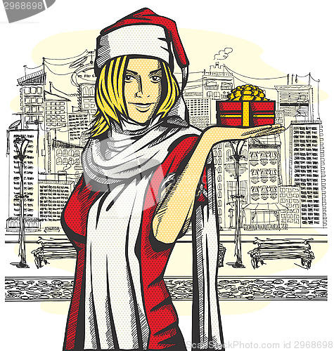 Image of Vector Woman Waiting For Christmas