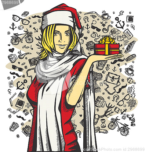 Image of Vector Woman Waiting For Christmas