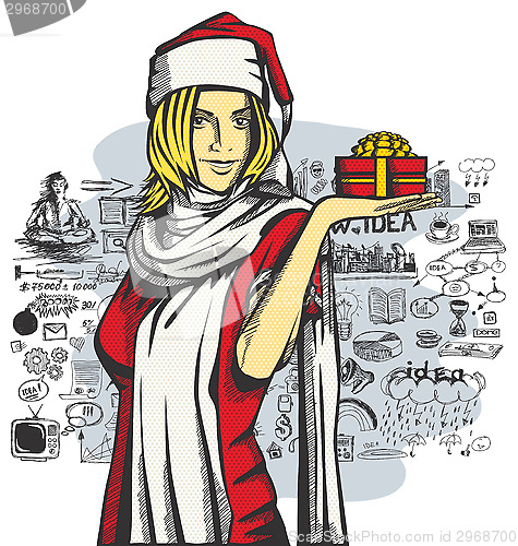 Image of Vector Woman Waiting For Christmas